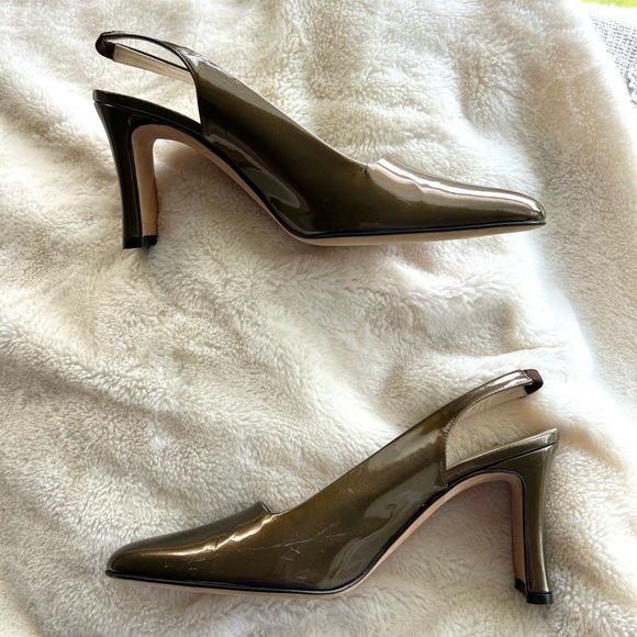 Pancaldi Satin Slingback Muted Gold Heels Made in Italy - Picture 2 of 9